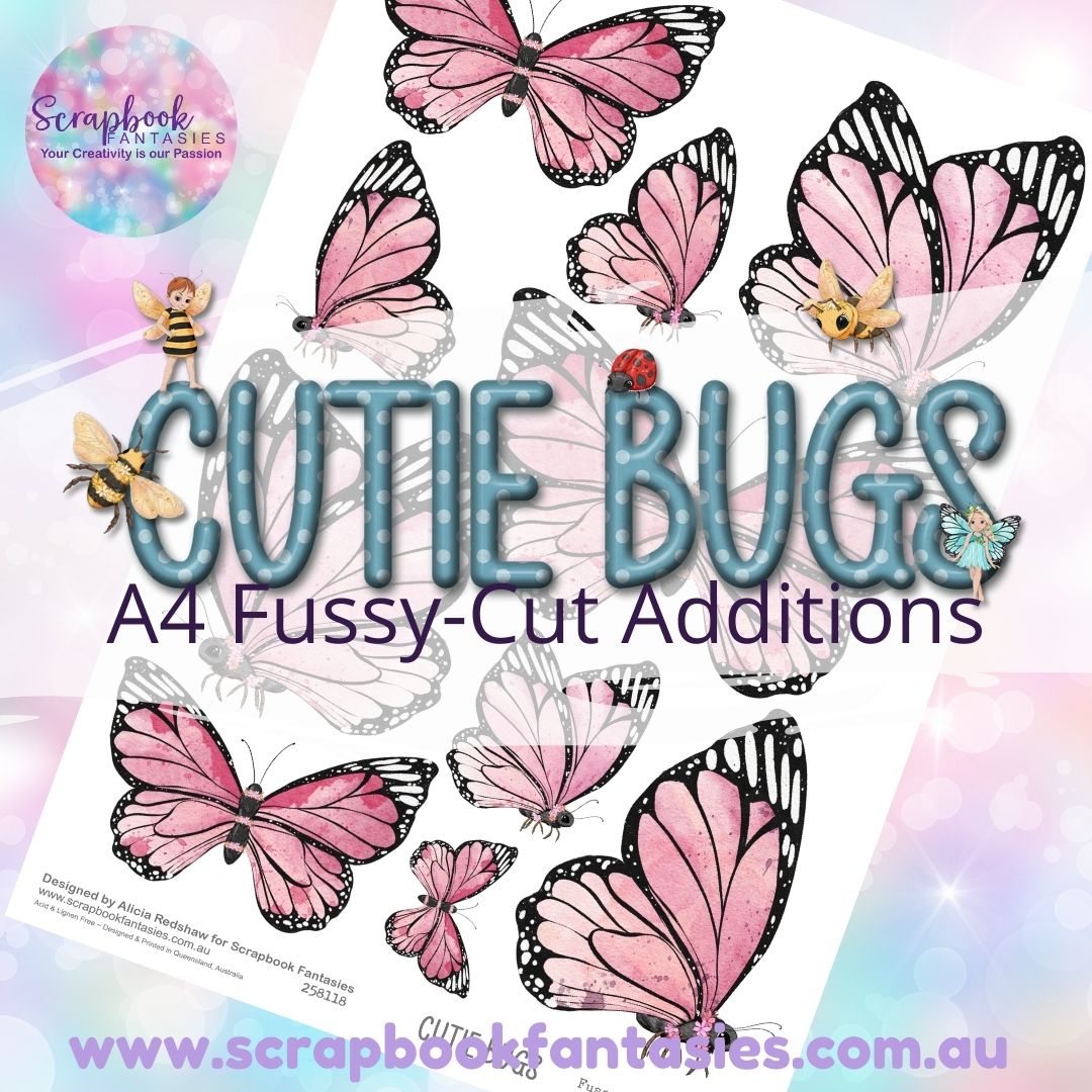 Cutie Bugs A4 Colour Fussy-Cut Additions - Pink Butterflies 258118