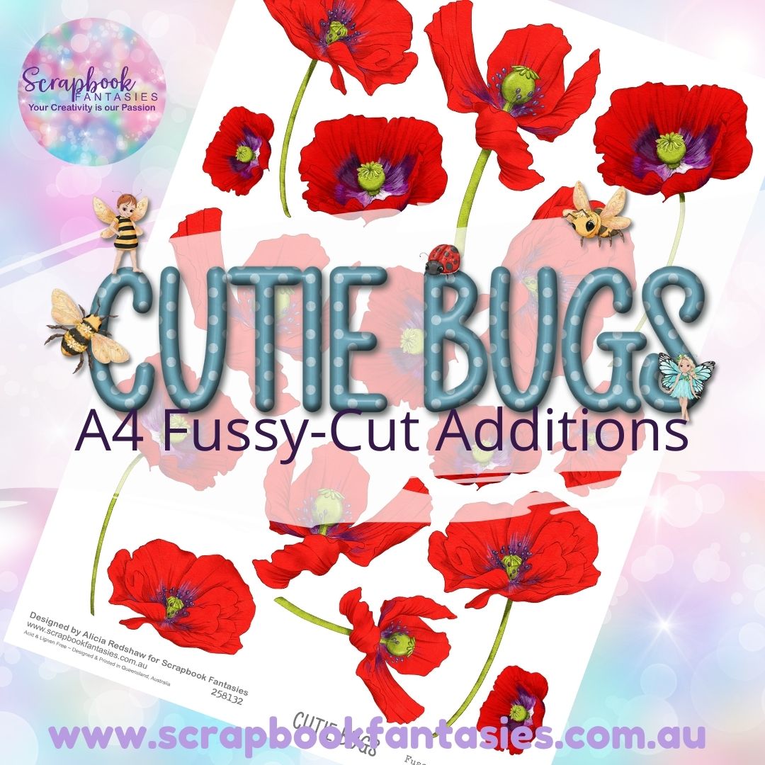 Cutie Bugs A4 Colour Fussy-Cut Additions - Red Flowers 258132