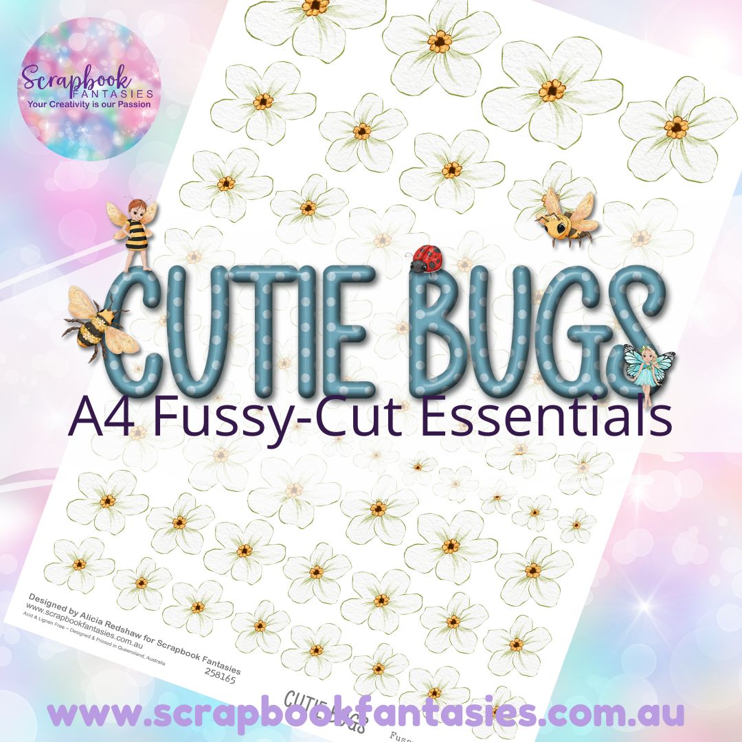 Cutie Bugs A4 Colour Fussy-Cut Essentials - White Flowers 258165