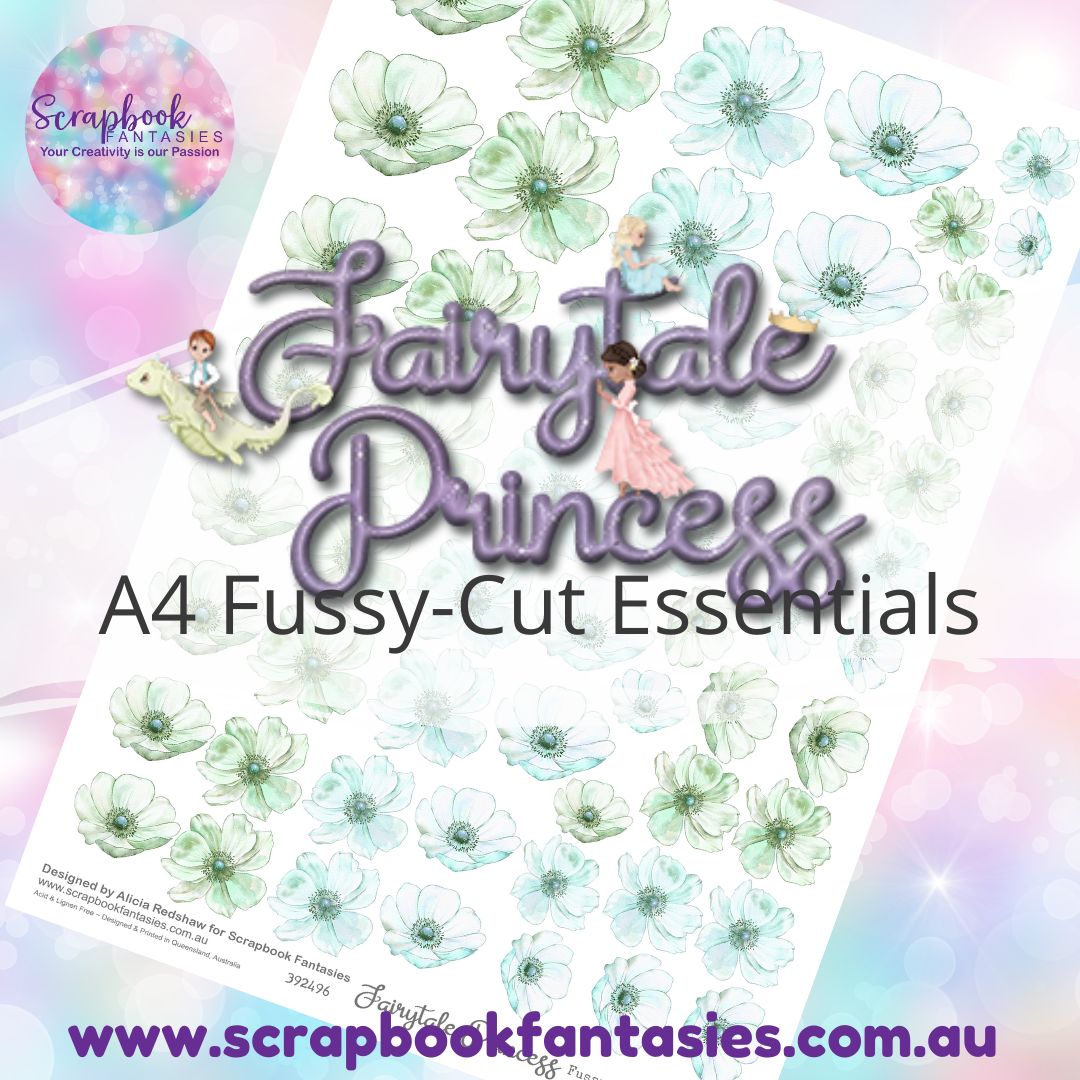 Fairytale Princess A4 Colour Fussy-Cut Essentials - Green & Aqua Flowers 392496