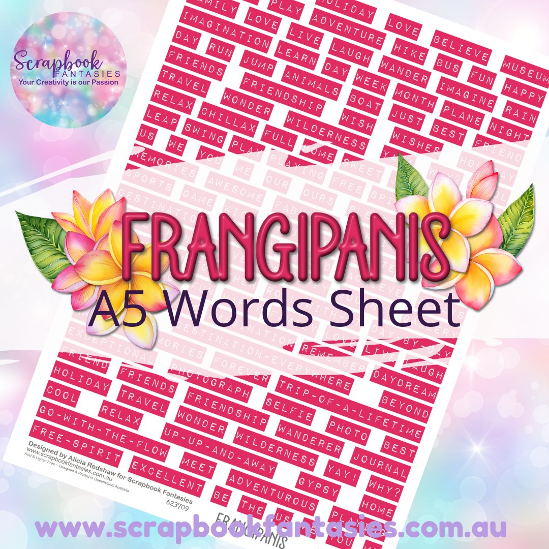 Frangipanis A5 Words Sheet - Hot Pink Travel Words 623709