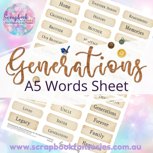Generations A5 Words Sheet - Word Tiles 1 268027