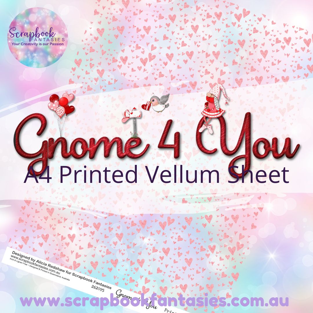 Gnome 4 You A4 Printed Vellum Sheet - Pink Hearts 262095