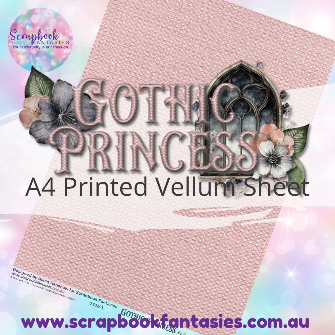 Gothic Princess A4 Printed Vellum Sheet - Pink Fabric 250201