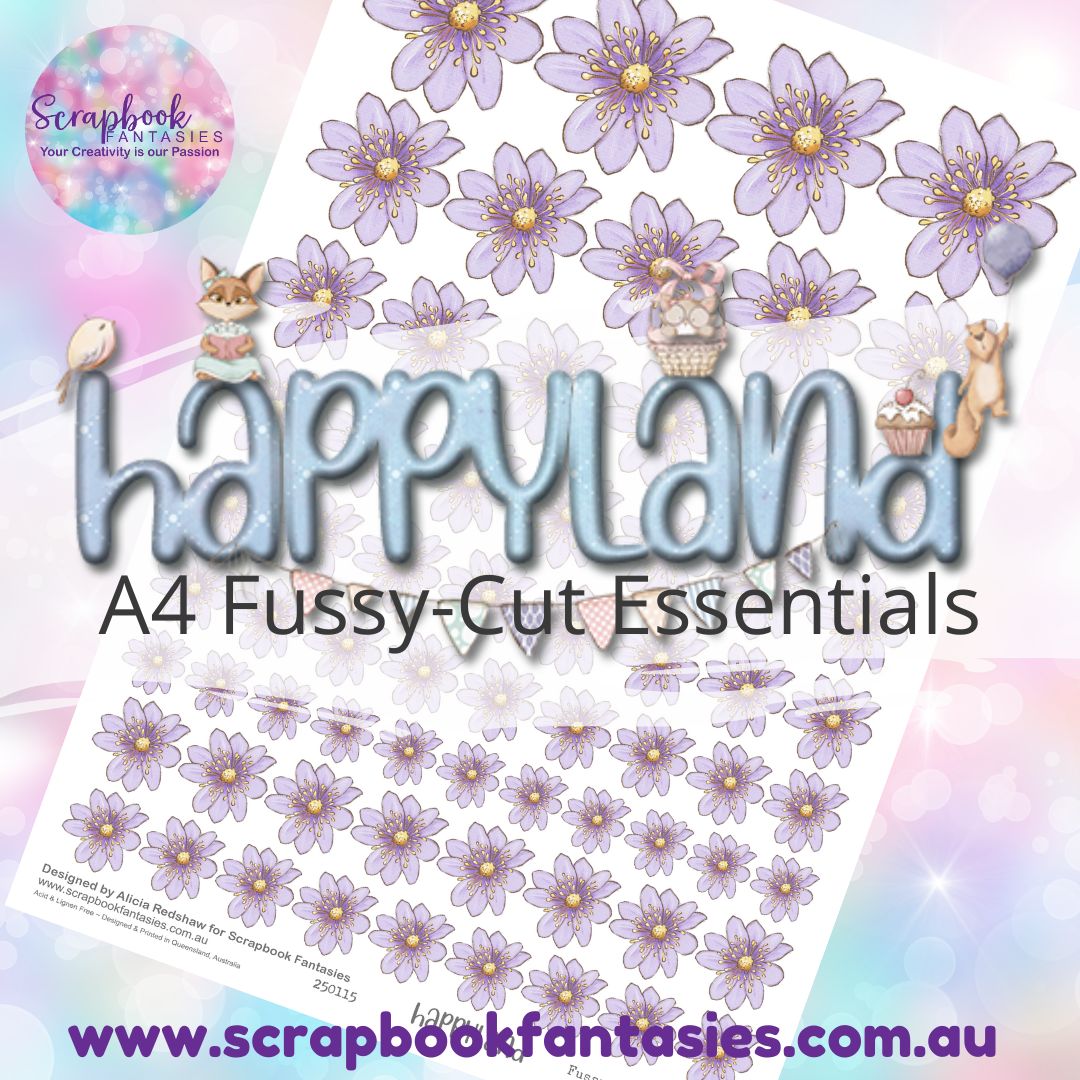 Happyland A4 Colour Fussy-Cut Essentials - Purple 10-Petal Flowers 250115