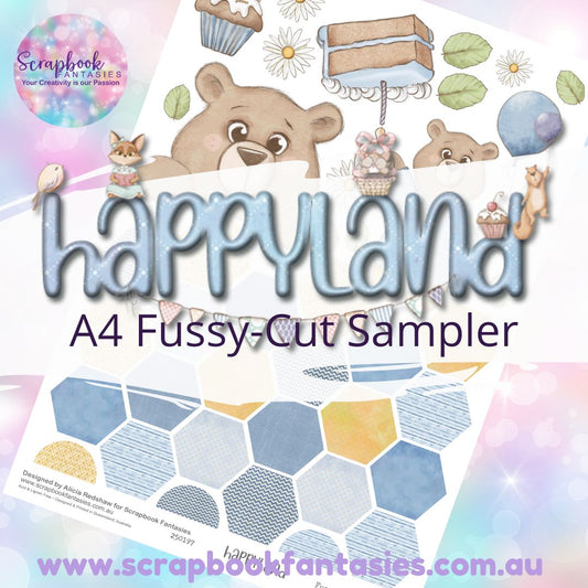 Happyland A4 Colour Fussy-Cut Sampler - Blue & Yellow Birthday Hexagons - 250197