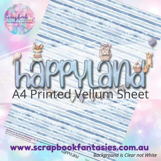 Happyland A4 Printed Vellum Sheet - Blue Stripes 250142