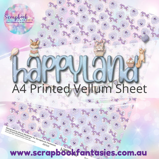 Happyland A4 Printed Vellum Sheet - Pansy Pattern 250145