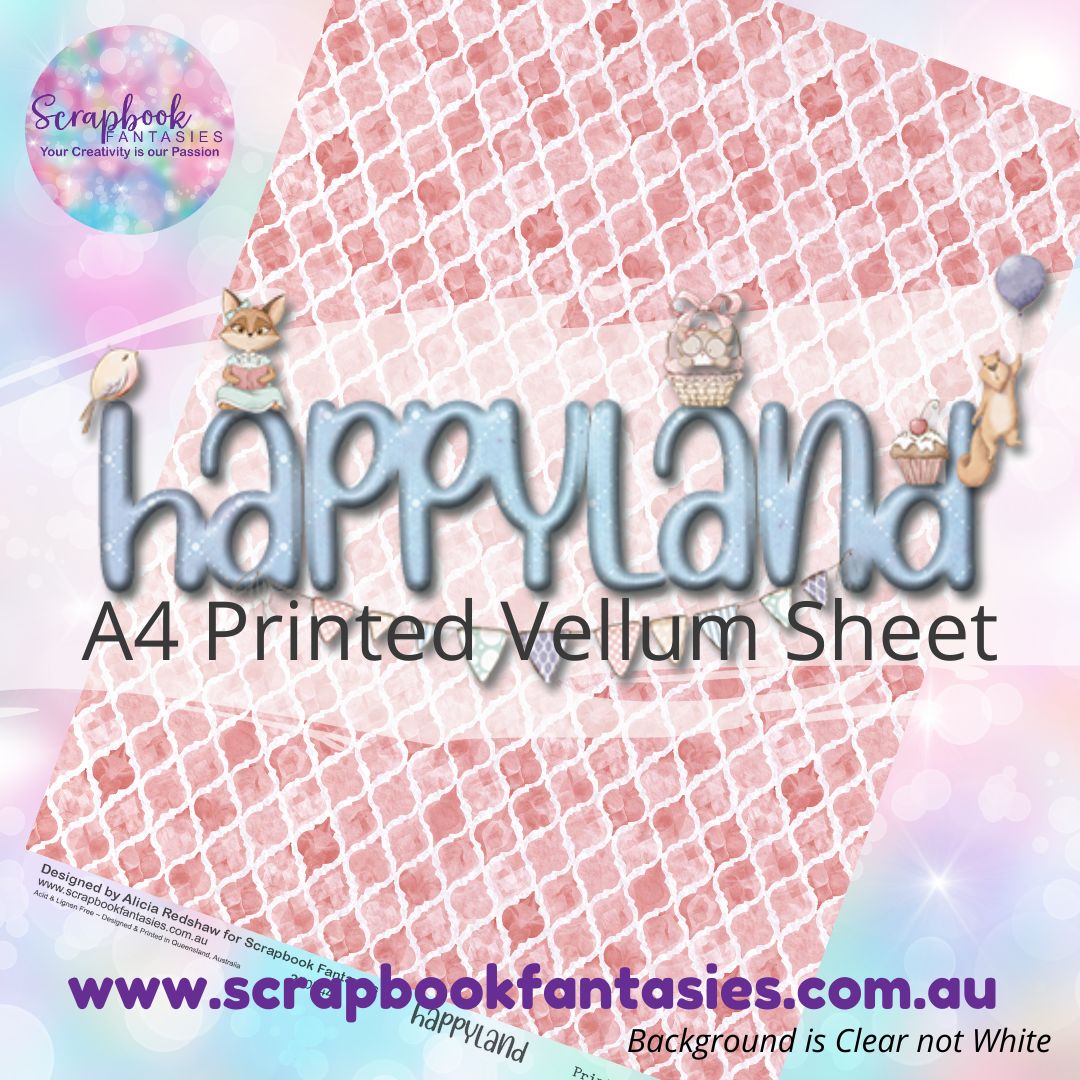 Happyland A4 Printed Vellum Sheet - Pink Quatrefoil 250144