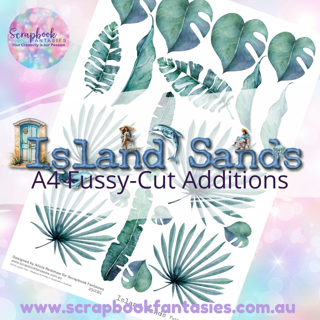 Island Sands A4 Colour Fussy-Cut Additions - Tropical Leaves - Teal 250081