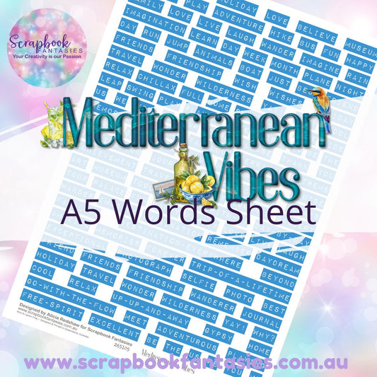 Mediterranean Vibes A5 Words Sheet - Blue Travel Words 265105