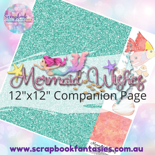 Mermaid Wishes 12"x12" Single-sided Companion Page - Aqua Glitter 692212