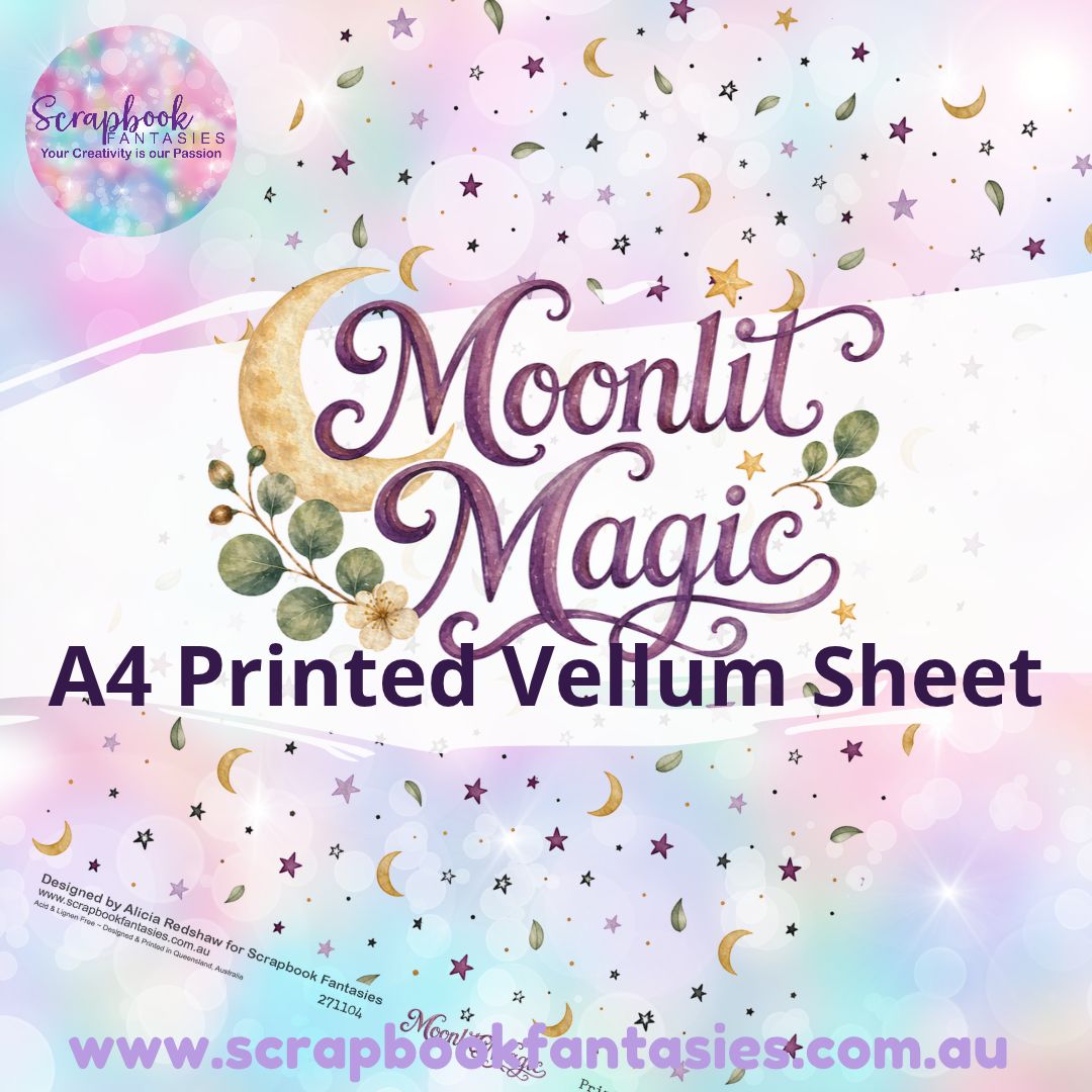 Moonlit Magic A4 Printed Vellum Sheet - Moon and Stars 271104
