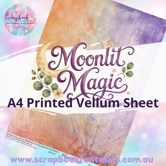Moonlit Magic A4 Printed Vellum Sheet - Orange and Purple Distressed 271102