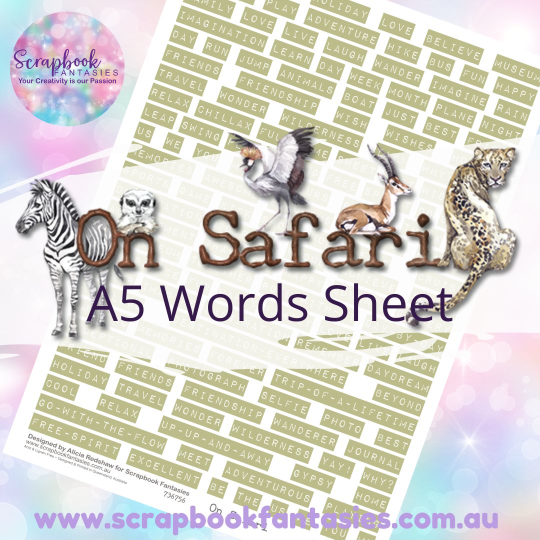 On Safari A5 Words Sheet - Light Khaki Travel Words 736756