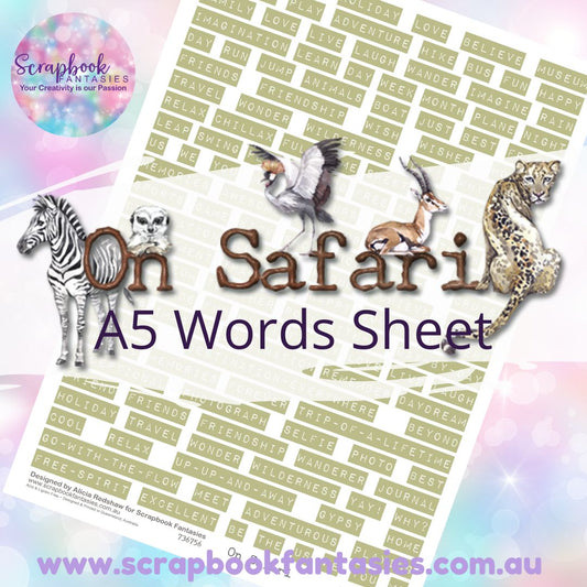 On Safari A5 Words Sheet - Light Khaki Travel Words 736756