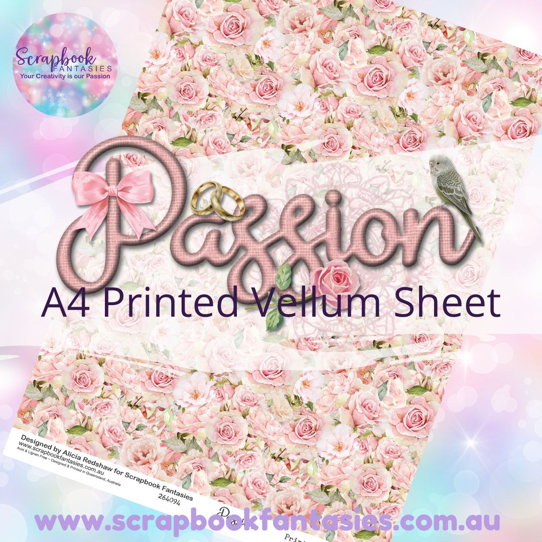 Passion A4 Printed Vellum Sheet - All-Over Rose Print 264094