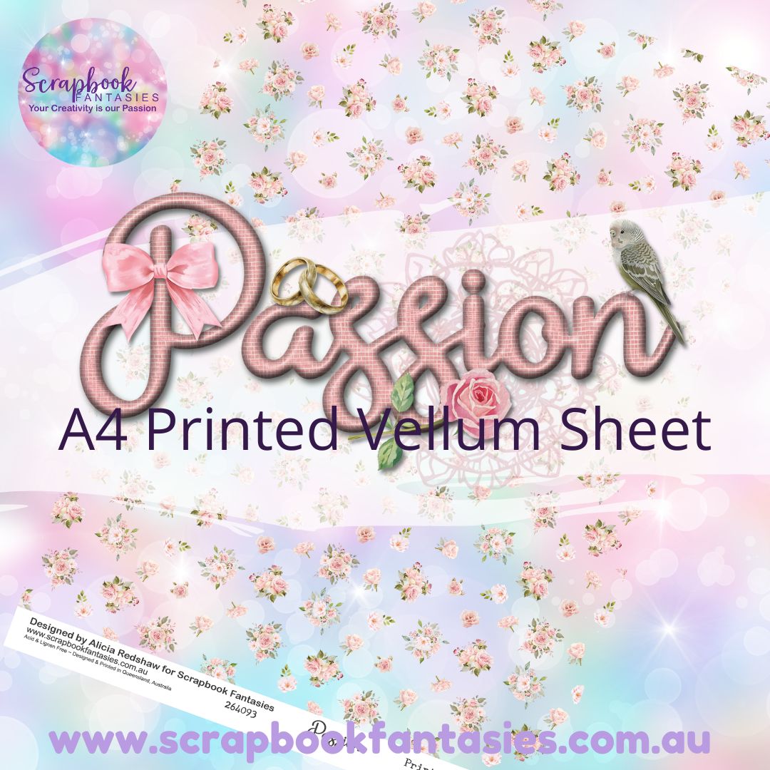 Passion A4 Printed Vellum Sheet - Rose Print 264093