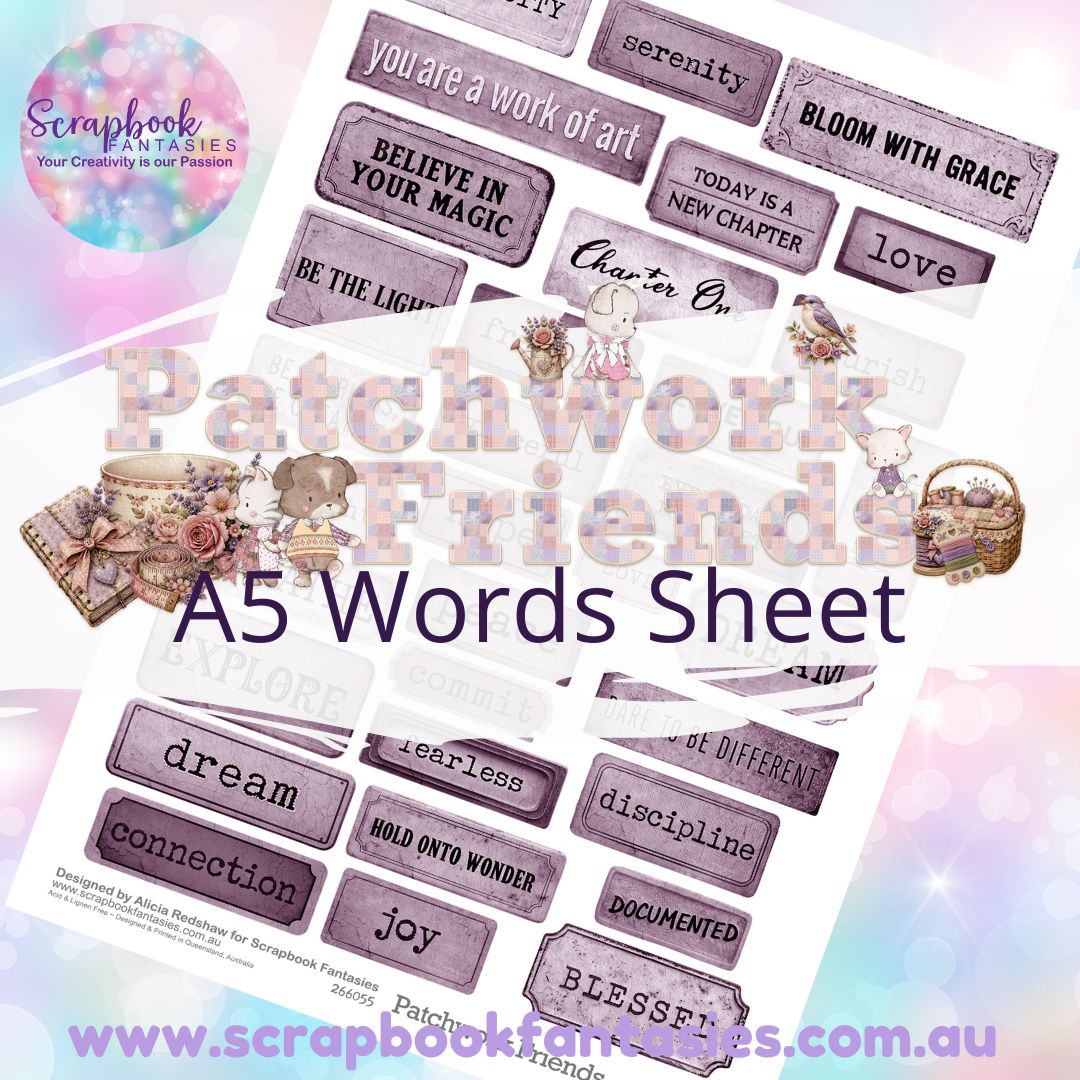 Patchwork Friends A5 Words Sheet - Word Plaques 1 266055