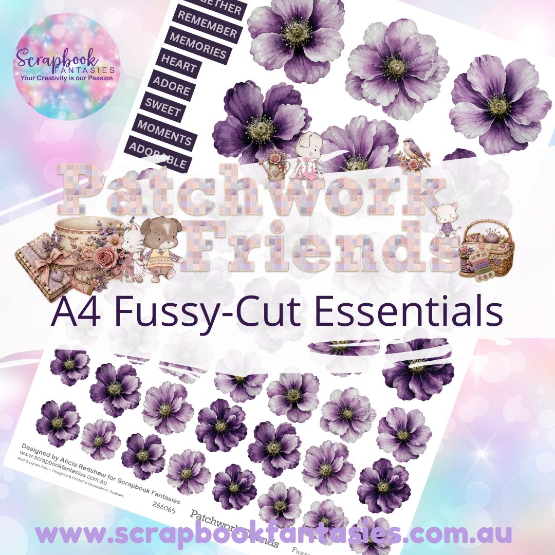 Patchwork Friends A4 Colour Fussy-Cut Essentials - Purple Flowers 266065