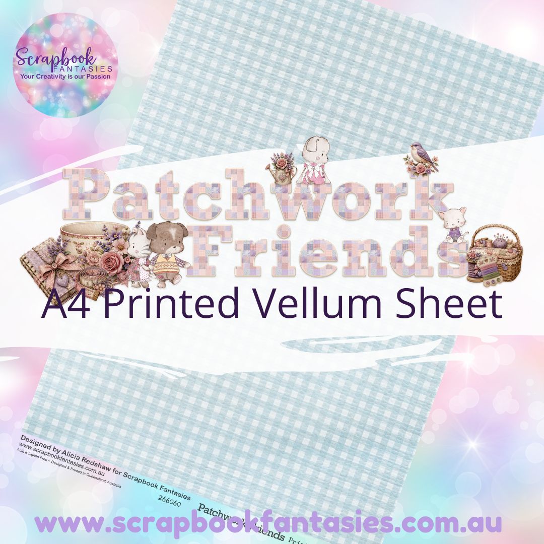 Patchwork Friends A4 Printed Vellum Sheet - Blue Check 266060