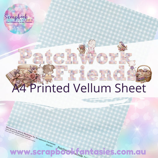 Patchwork Friends A4 Printed Vellum Sheet - Blue Check 266060