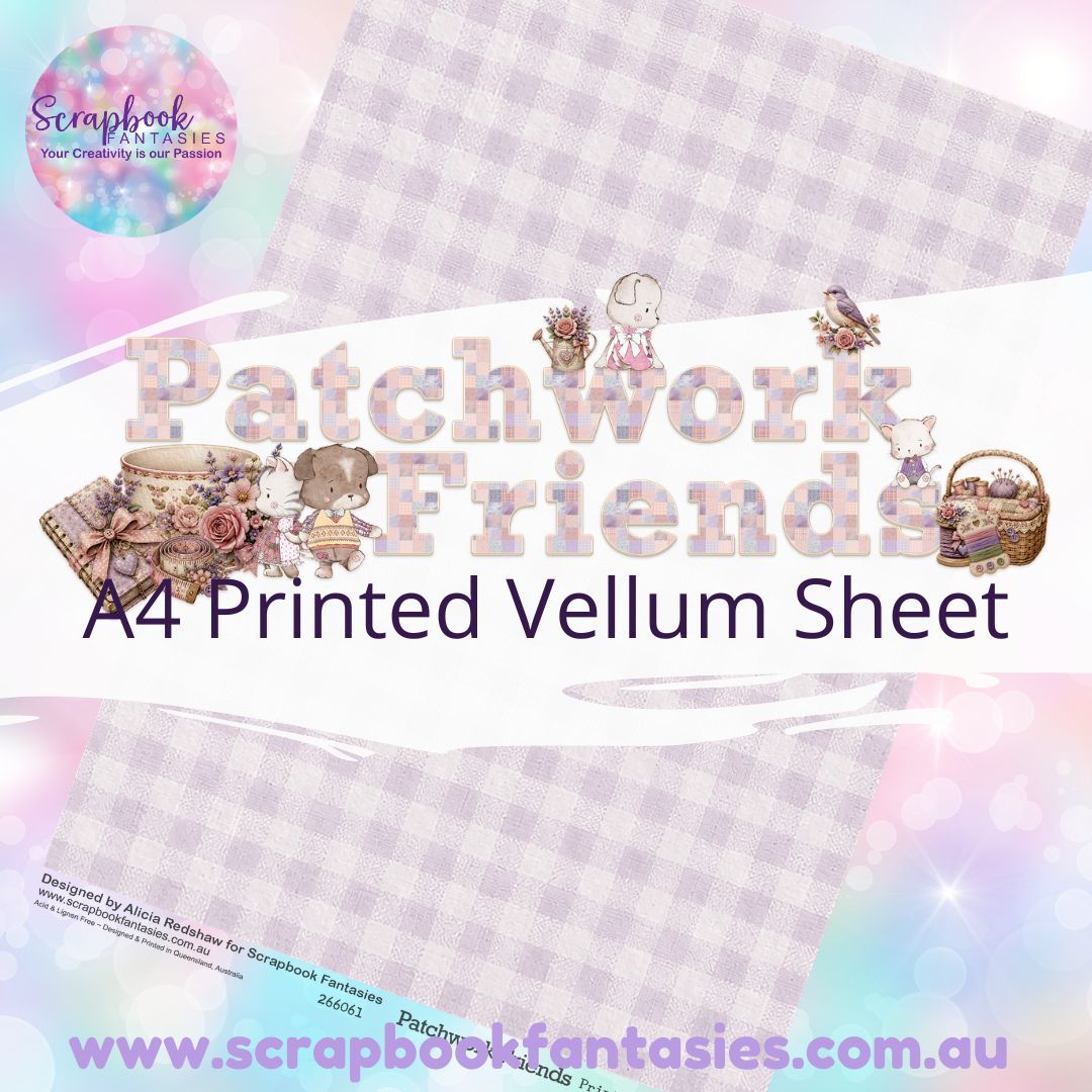 Patchwork Friends A4 Printed Vellum Sheet - Lilac Check 266061