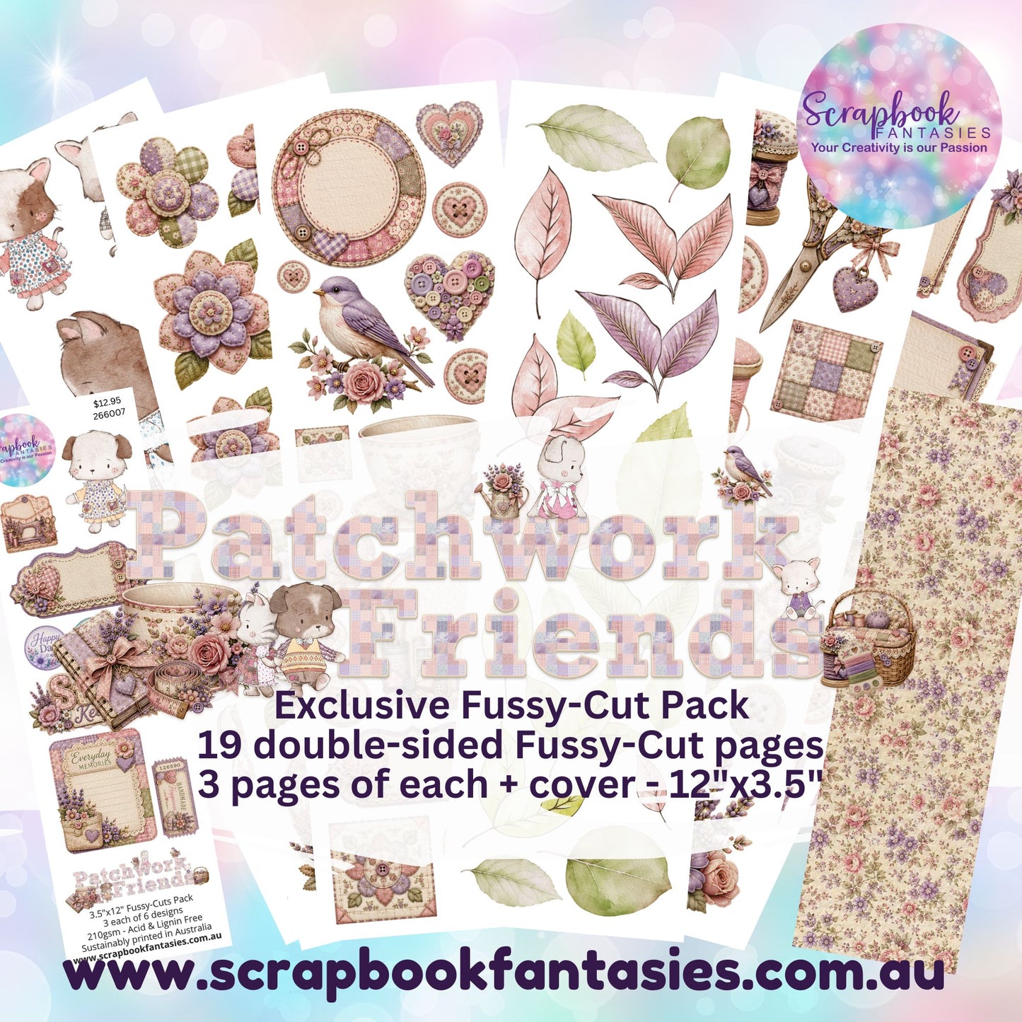 Patchwork Friends 12x3.5" Double-Sided Fussy-Cuts Pack - 19 pieces - 266007