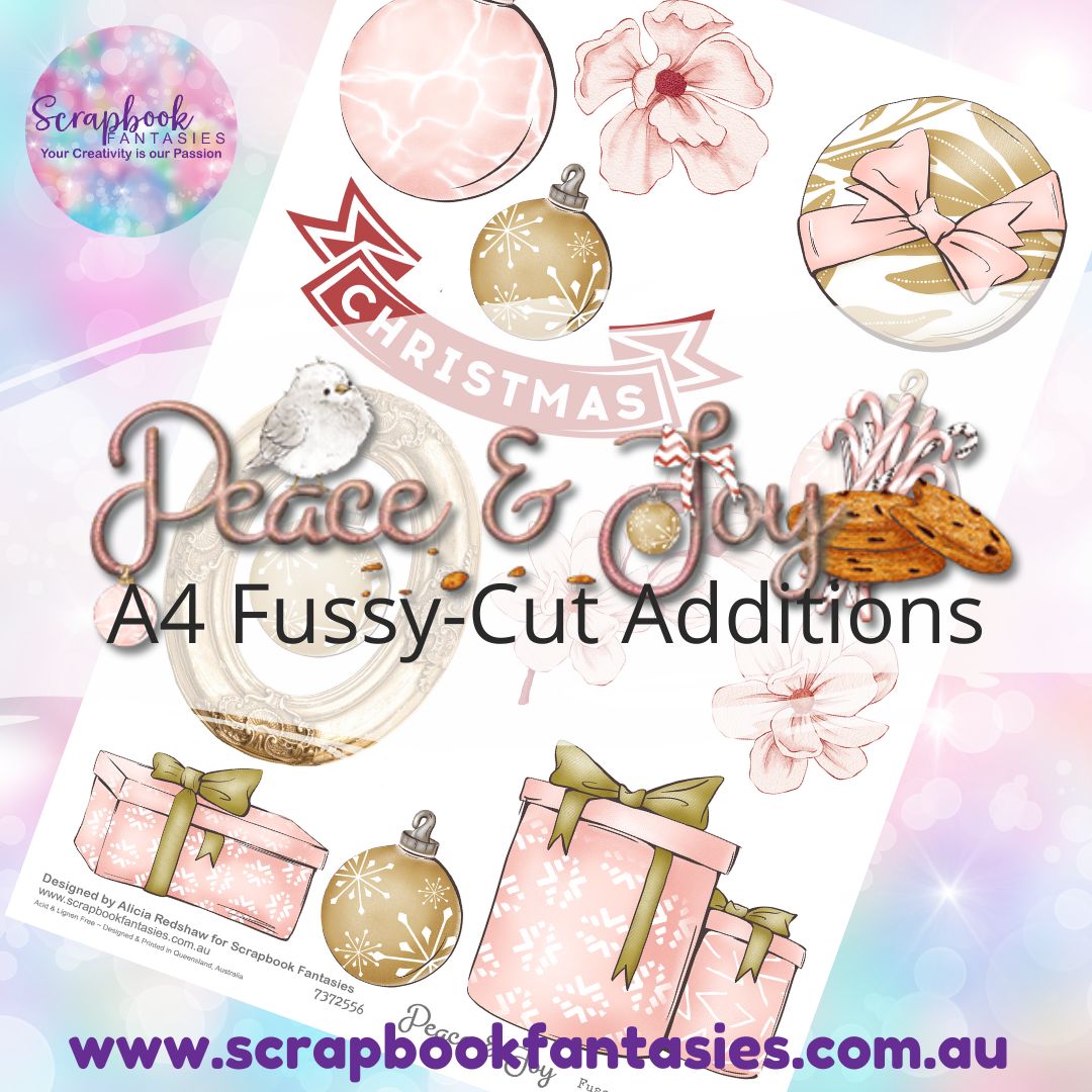 Peace & Joy A4 Colour Fussy-Cut Additions - Pink & Gold Christmas 7372556