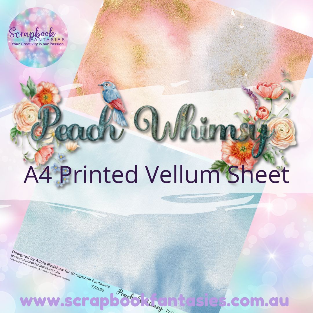 Peach Whimsy A4 Printed Vellum Sheet - Halves 2 792456
