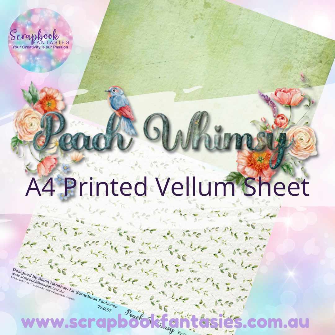 Peach Whimsy A4 Printed Vellum Sheet - Halves 3 792457
