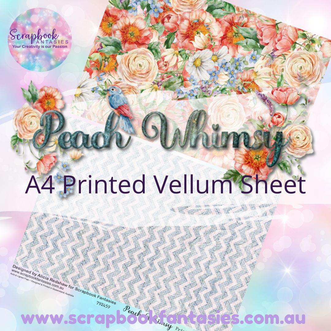 Peach Whimsy A4 Printed Vellum Sheet - Halves 5 792459