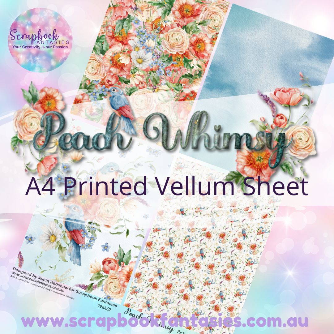 Peach Whimsy A4 Printed Vellum Sheet - Quarters 2 792462