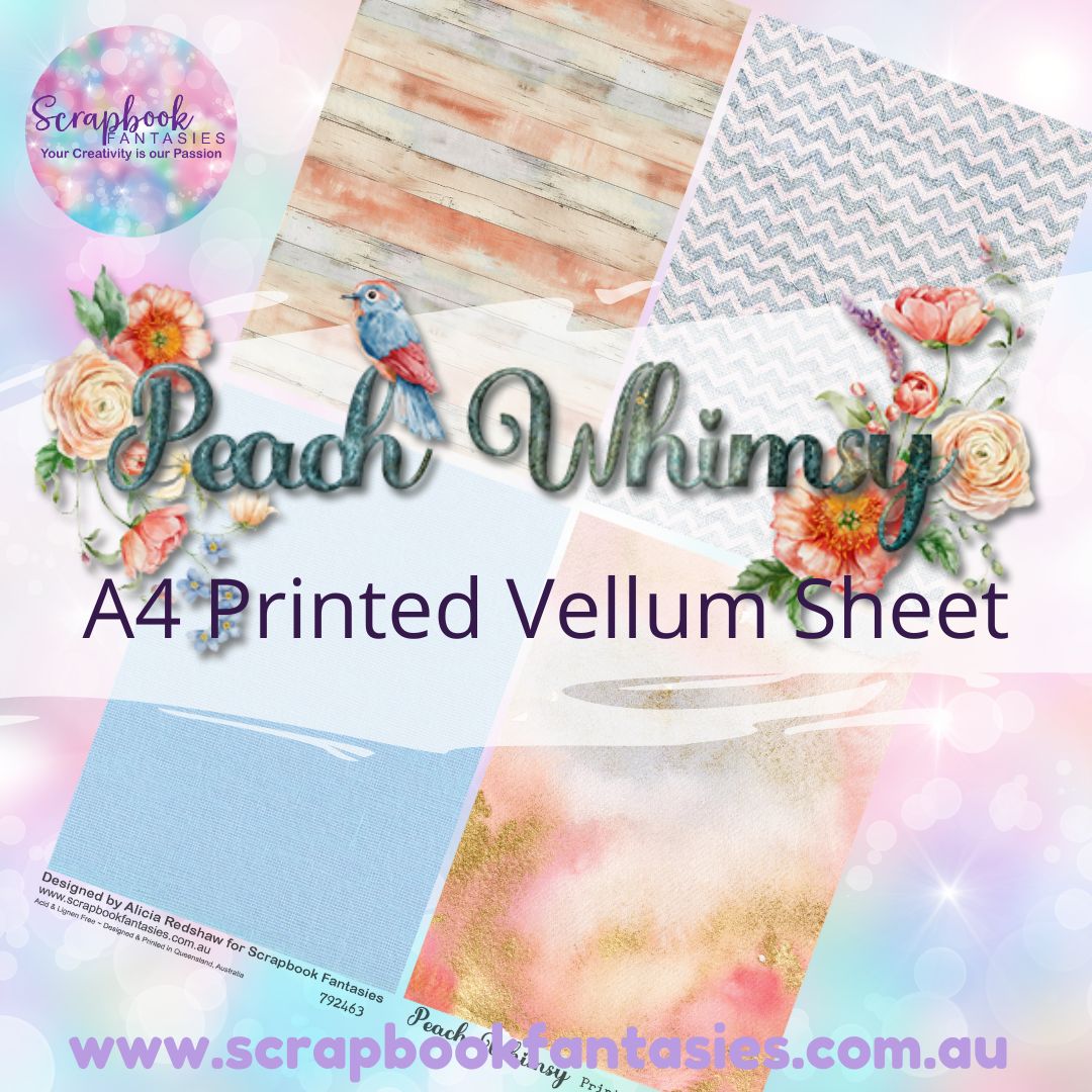 Peach Whimsy A4 Printed Vellum Sheet - Quarters 3 792463
