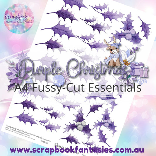 Purple Christmas A4 Colour Fussy-Cut Essentials - Holly & Leaves 7367207