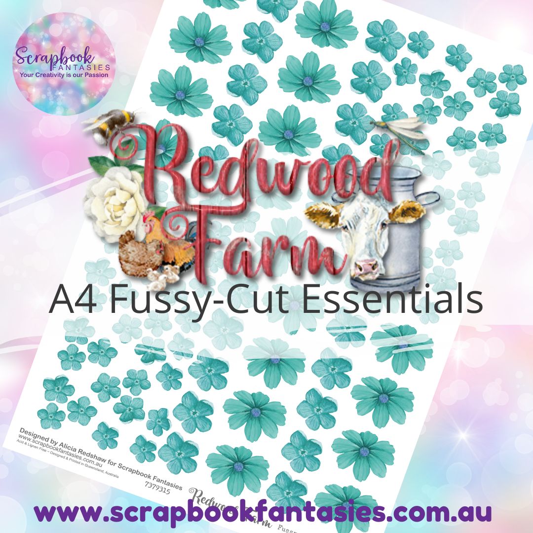 Redwood Farm A4 Colour Fussy-Cut Essentials - Teal Flowers 7379315