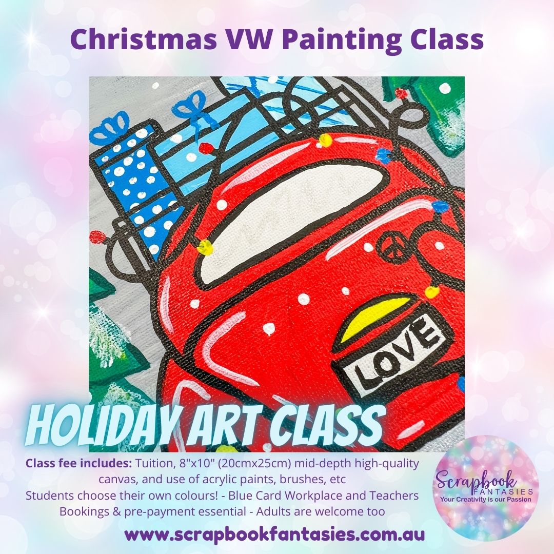 School Holiday Art Class - Christmas VW Bug Painting Class - Thursday 19 December at 1pm