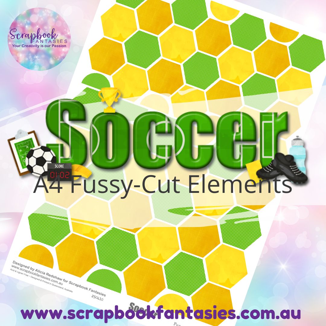 Soccer A4 Colour Fussy-Cut Elements - Hexagons 250410