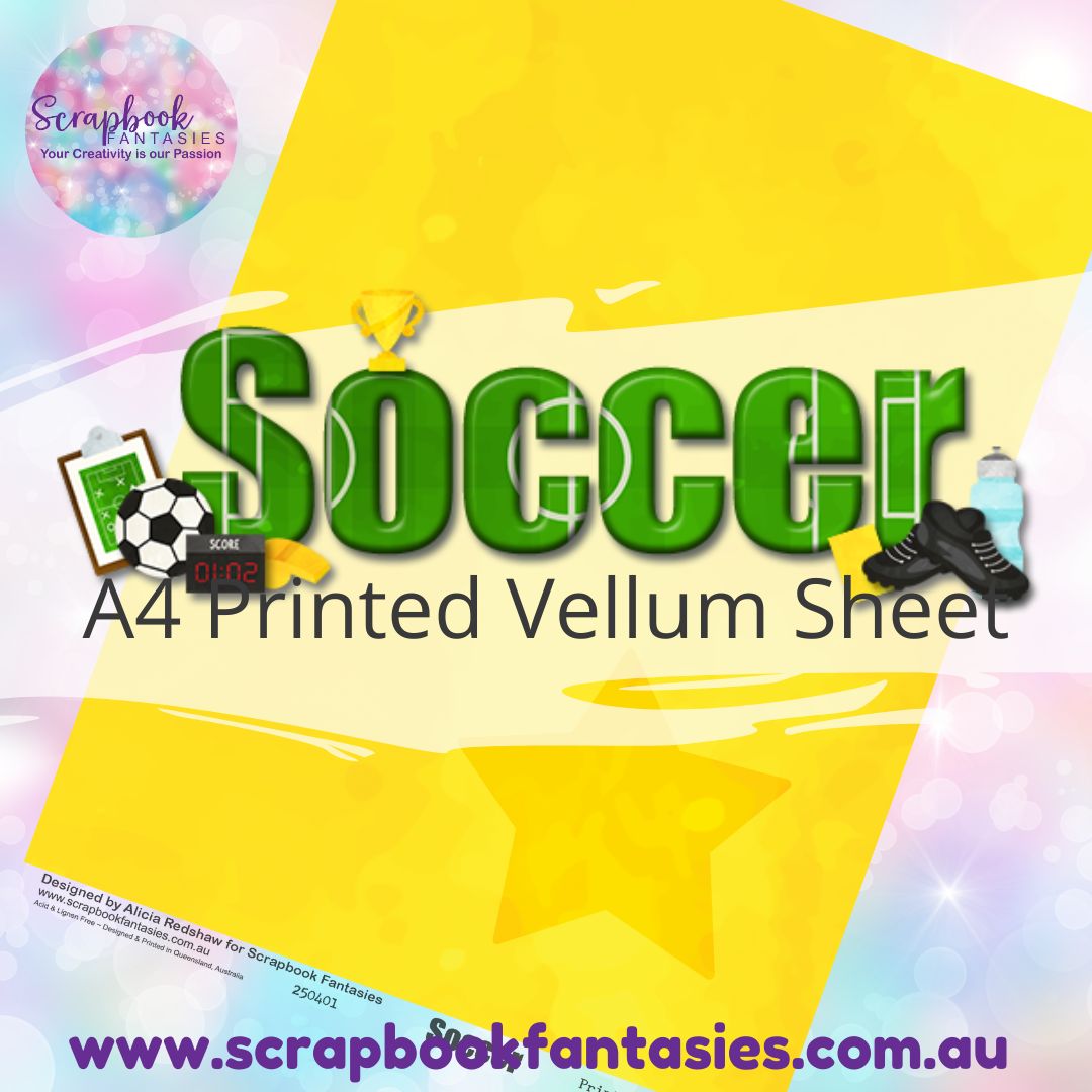 Soccer A4 Printed Vellum Sheet - Yellow Star 250401