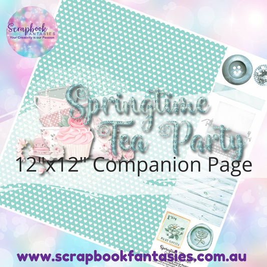 Springtime Tea Party 12"x12" Single-sided Companion Page - Aqua Hearts 787147