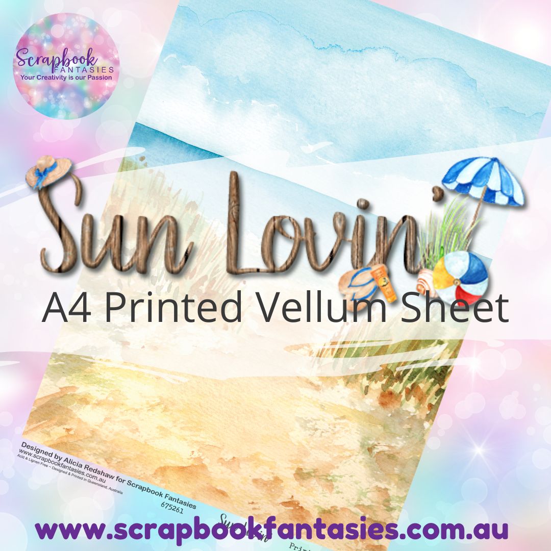 Sunlovin' A4 Printed Vellum Sheet - Beach Scene 675261