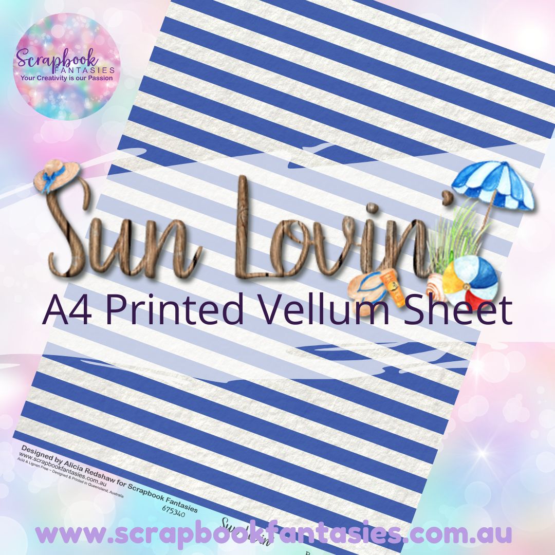 Sunlovin' A4 Printed Vellum Sheet - Blue Stripes 675340