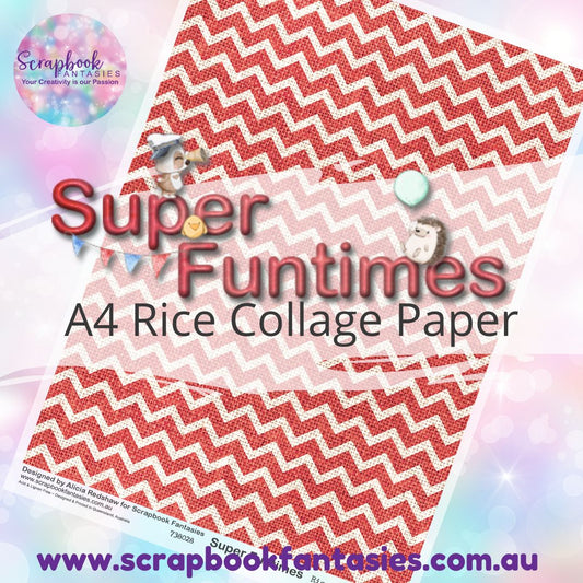 Super Funtimes A4 Rice Collage Paper - Red Chevron Hessian 738028