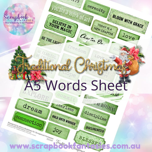Traditional Christmas A5 Words Sheet - Vintage Word Plaques 7382288