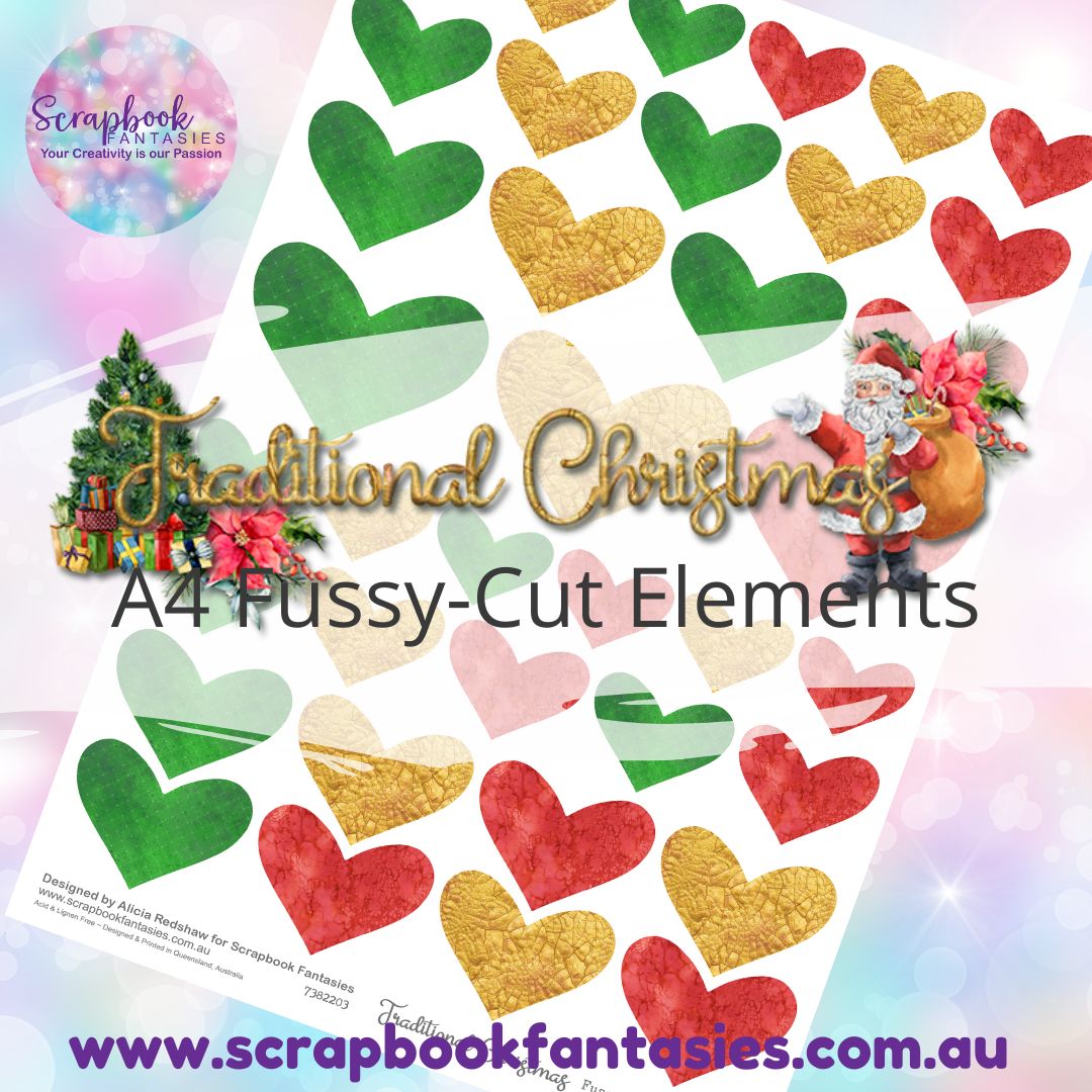 Traditional Christmas A4 Colour Fussy-Cut Elements - Hearts 7382203