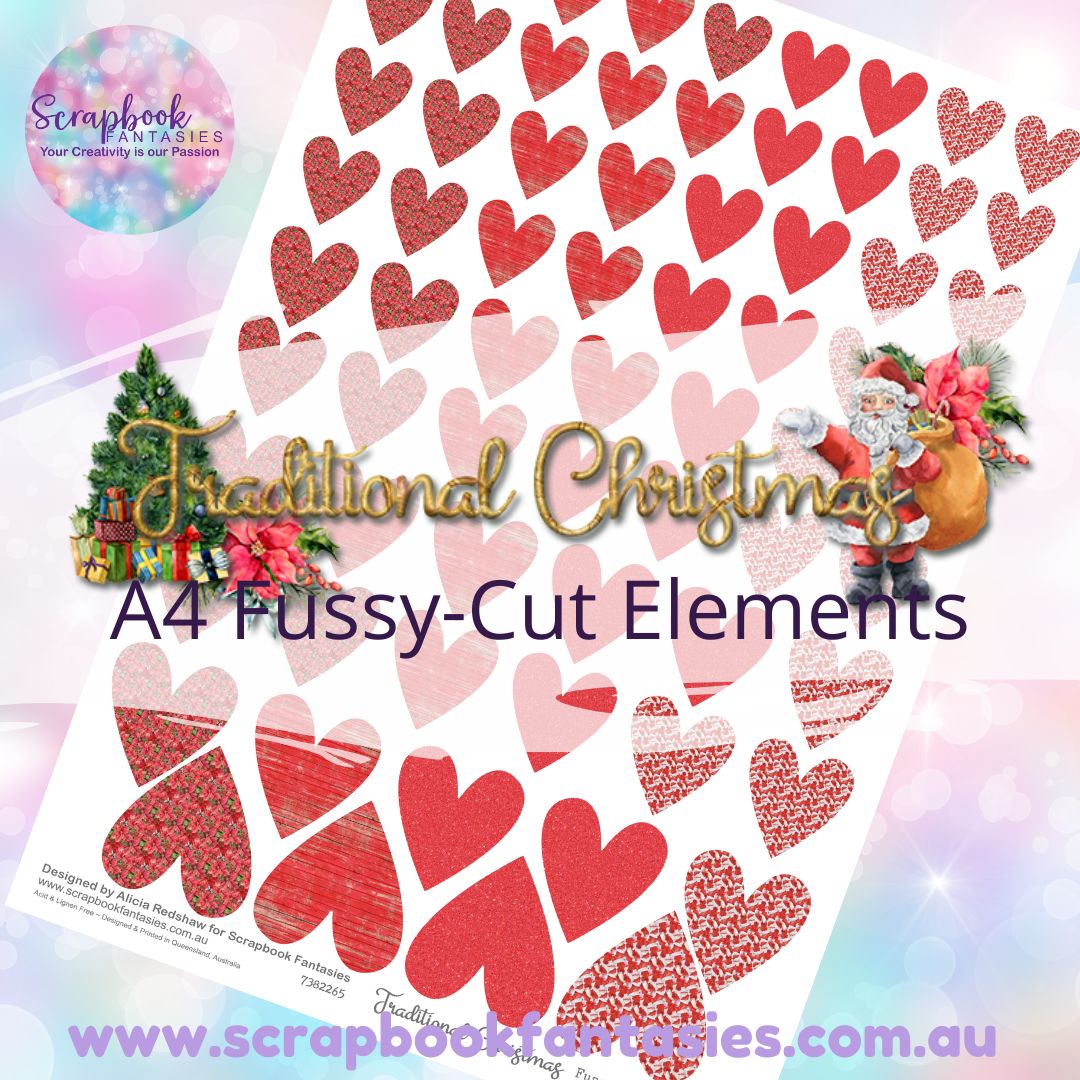 Traditional Christmas A4 Colour Fussy-Cut Elements - Hearts 1-2 7382265