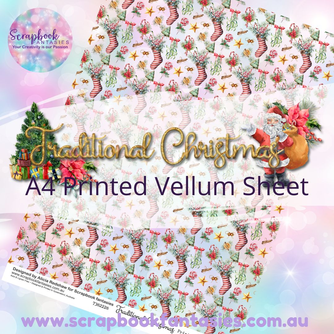 Traditional Christmas A4 Printed Vellum Sheet - Christmas Pattern 7382228
