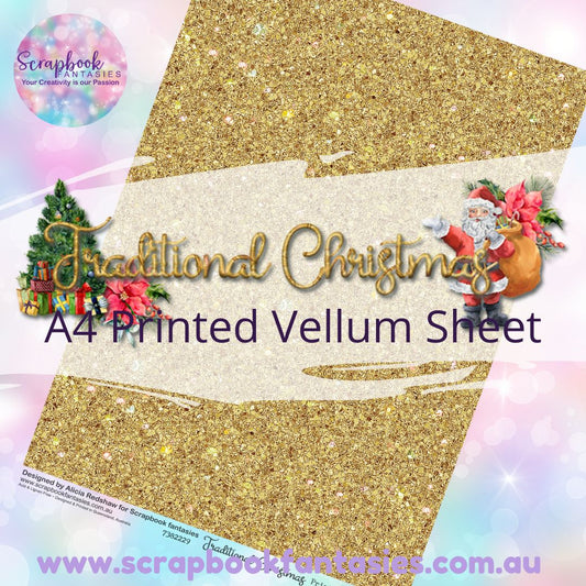 Traditional Christmas A4 Printed Vellum Sheet - Gold Glitter 7382229