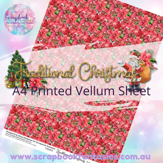Traditional Christmas A4 Printed Vellum Sheet - Poinsettia Pattern 7382225