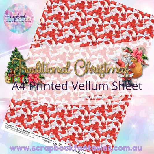 Traditional Christmas A4 Printed Vellum Sheet - Santa Hat Pattern 7382226